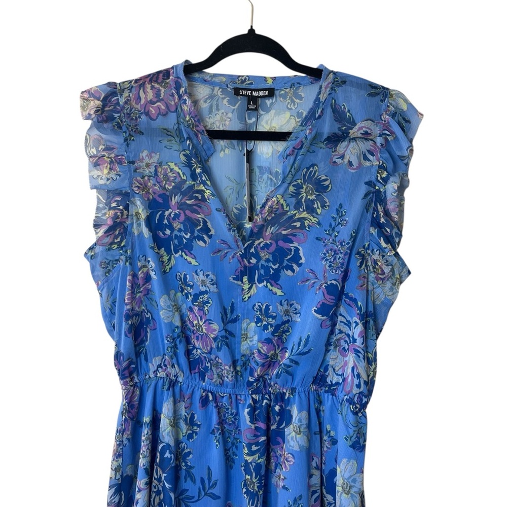 Steve Madden Allie Floral Blue Dress Sz L - Picture 3 of 11